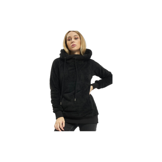 Lässiger Urban Classics Damen Hoodie Kordelzug Kapuze 320 g/m² Schwarz – Hauptbild