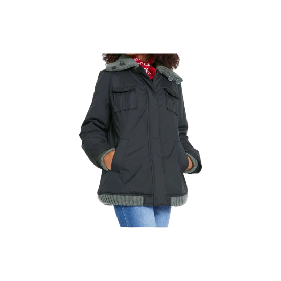 bonprix Stilvolle Damen-Winterjacke in Schwarz mit Strick-Details – Hauptbild