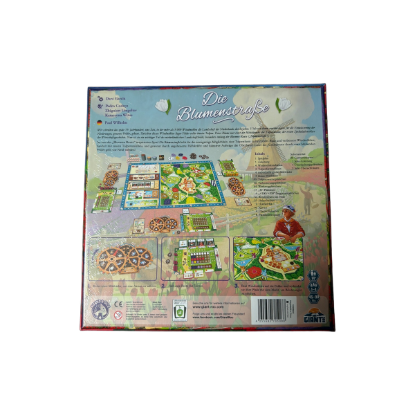 Die Blumenstraße Brettspiel von Giant Roc – Rückseite und Produktinformationen