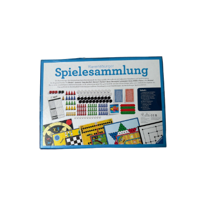 (B) Ravensburger Spielesammlung mit Spielsteinen aus Holz – Rückseite und Produktinformationen