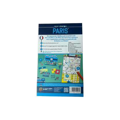 Next Station Paris - Strategie-Spiel – Rückseite und Produktinformationen