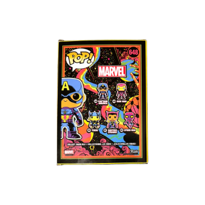 Funko Pop! Marvel Captain America 648 - Black Light Edition – Rückseite und Produktinformationen