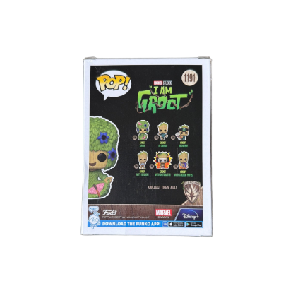 Funko Pop! Marvel I Am Groot - Fancy Groot (1191) – Rückseite und Produktinformationen