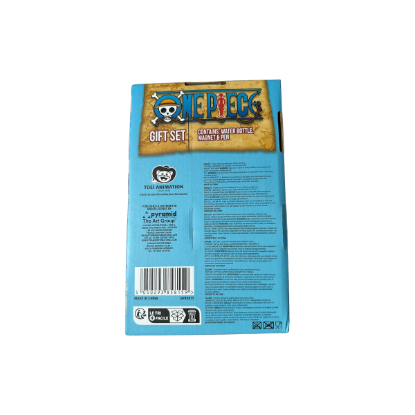 One Piece Geschenkeset - Wasserflasche und Stift – Rückseite und Produktinformationen
