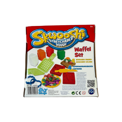 Skwooshi Magische Soft-Knete Waffel Set – Rückseite und Produktinformationen